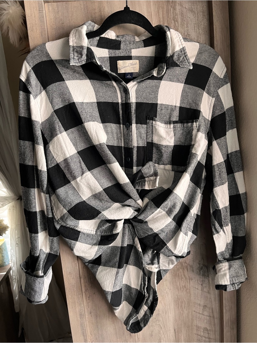 Black & White Buffalo Plaid Button-Up Shirt